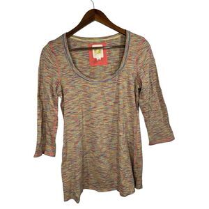 Anthropologie C Keer  Rainbow 3/4 Sleeve Top‎ Size M for Women Bright Colors